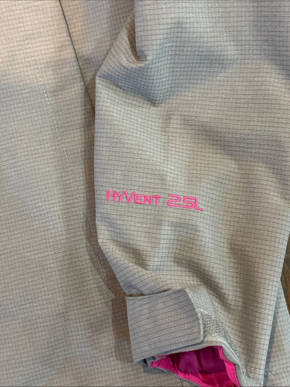 The North Face Light Gray Waterproof Hooded Jacket with Pink Trim